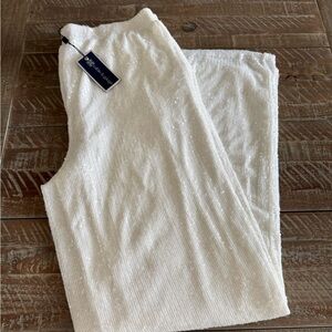 Cable & Gauge White Sequin-Embellished Trouser Pants Medium Lined Christmas NWT